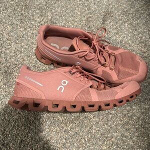 Pink on cloud running shoes